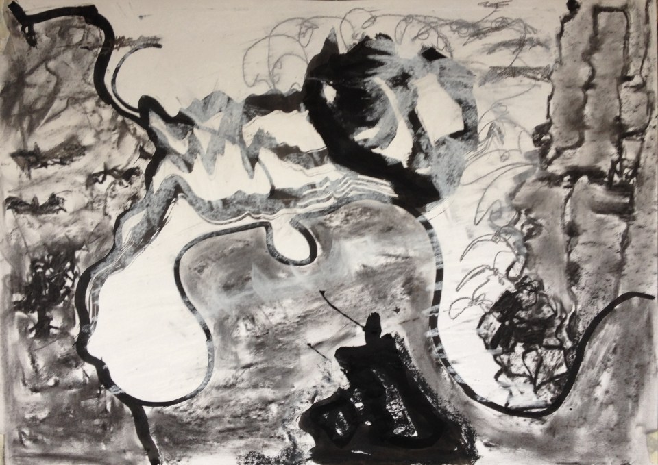 Cove (2016), charcoal, chalk and ink on paper, 29.7cm x 42cm