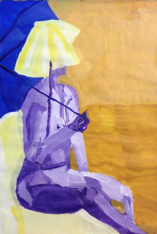 Figure with parasol (2016), acrylic on paper