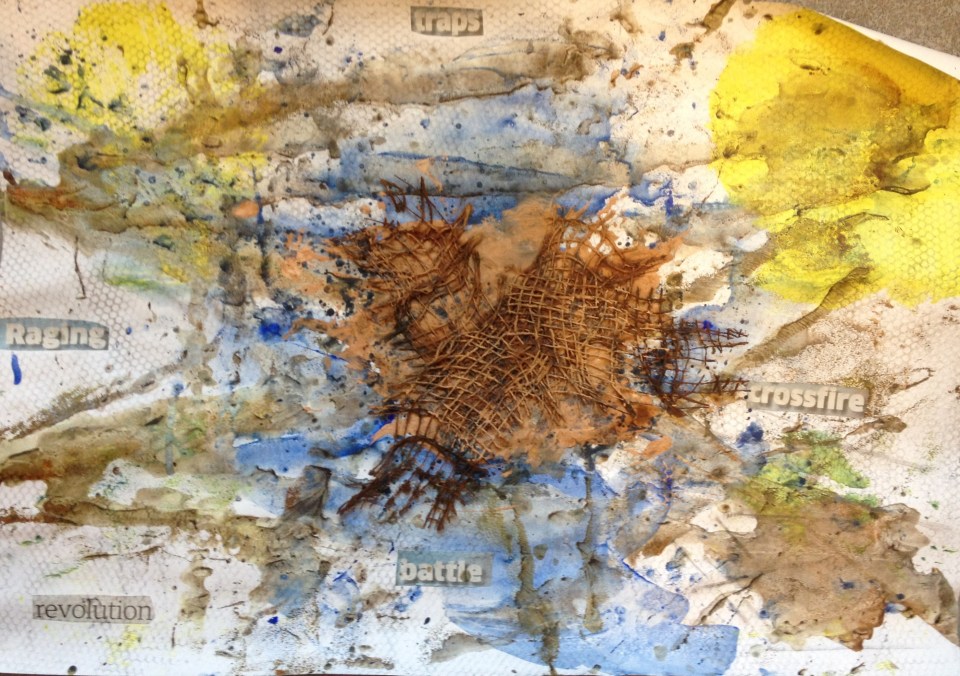 Crossfire (2016) mixed media on paper