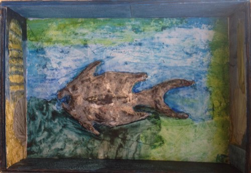 The deep (phase 1) (2017) acrylic and papier mache on cardboard