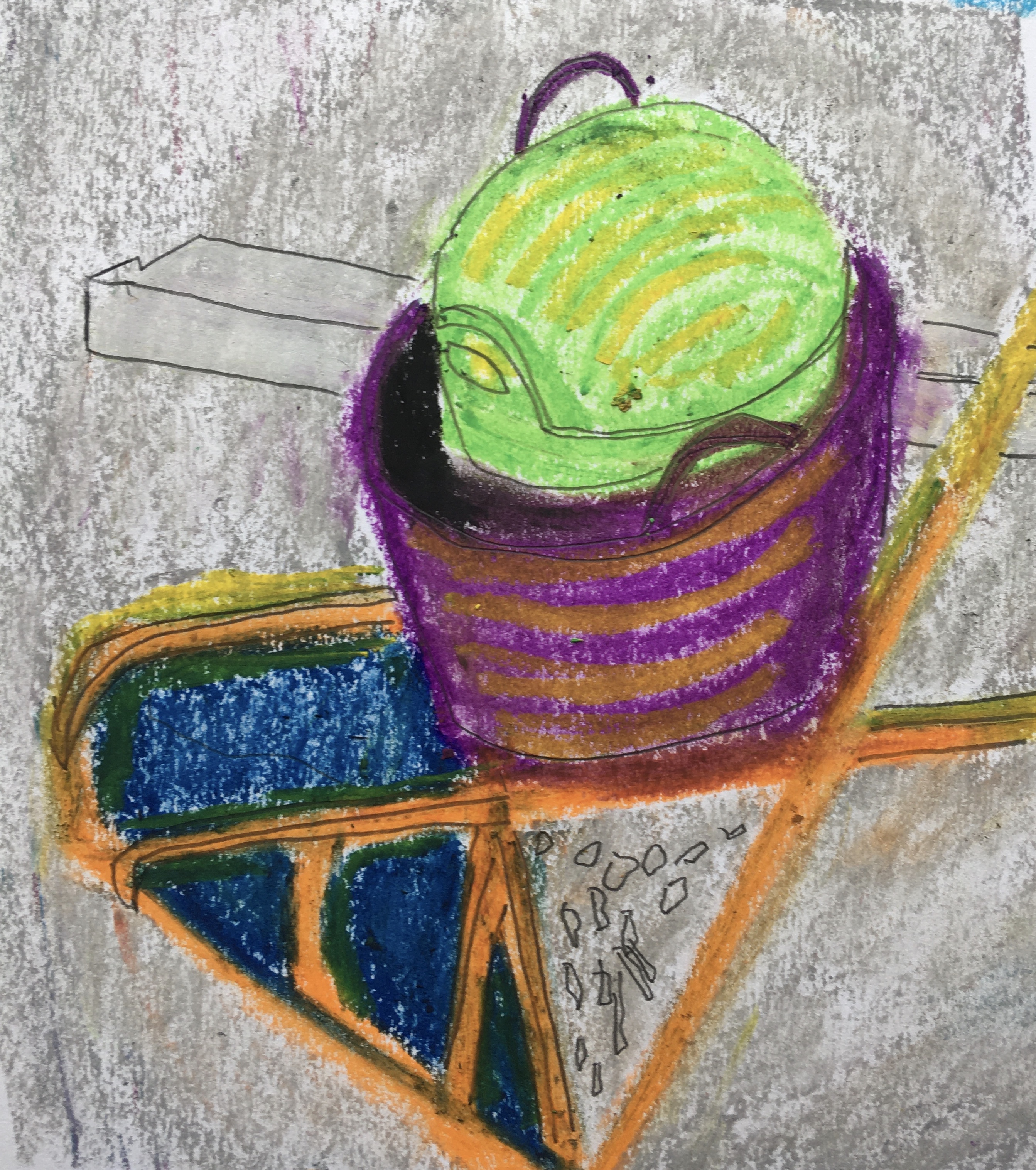 The wheelbarrow (2020) Oil pastel on paper