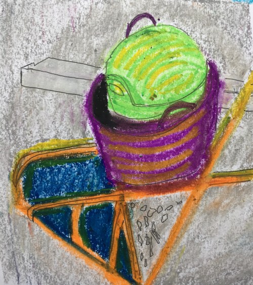 The wheelbarrow (2020) Oil pastel on paper