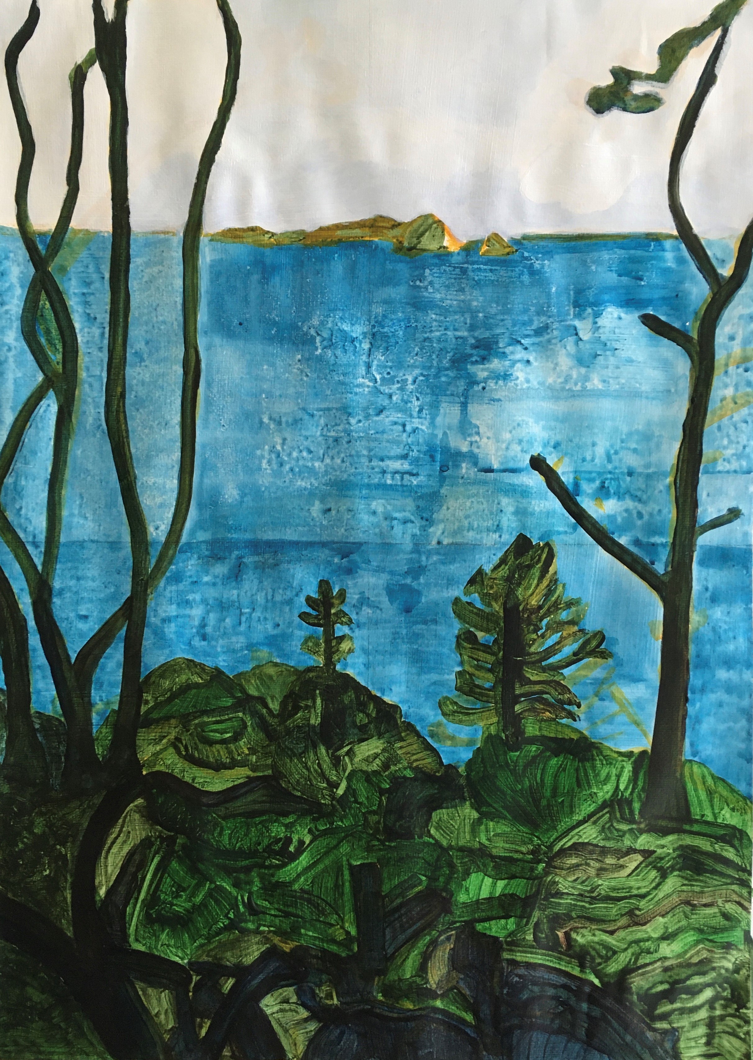 View towards Herm Island (2020) Acrylic on paper