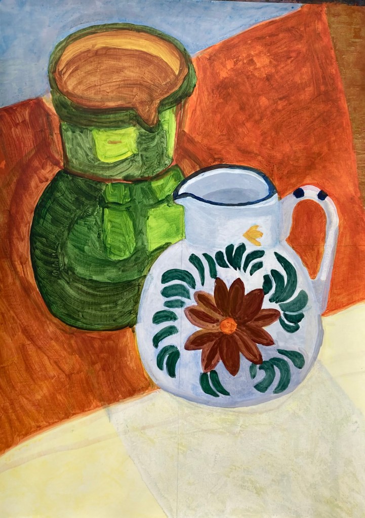 Jugs still life (2023) acrylic on paper